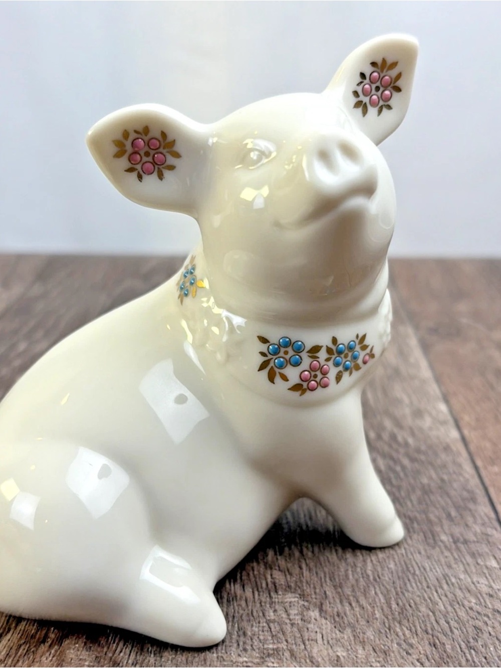 Lenox Jewels Collection 1992 Happy Face Pig with Floral Accent Collar & Ears VTG
